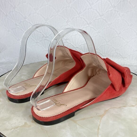 J. Crew Marina Dressy Mule Shoes Red Suede Bow Embellished Coquette Slipon Slide - Picture 9 of 12
